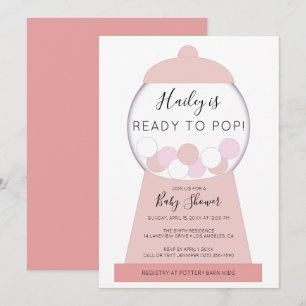 Modern Girl Rosa Gumball Maskin Baby Shower Inbjudningar