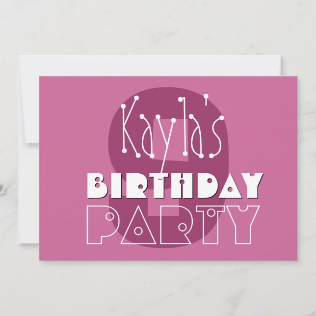 Modern Girls 9-årsdag Rosa Stjärnor Ver 002 W679 Inbjudningar (Framsida)