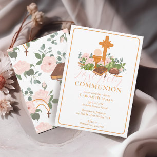 Modern Girls First Heliga Communion Sacrament Inbjudningar
