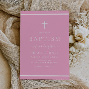 Modern Girls Rosa Baptism White Gräns Inbjudningar