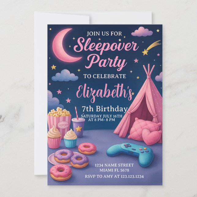 Modern Girls Slumber Party Card Inbjudningar (Framsida)