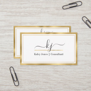 Modern Girly 2 Monogram Guld White Visitkort
