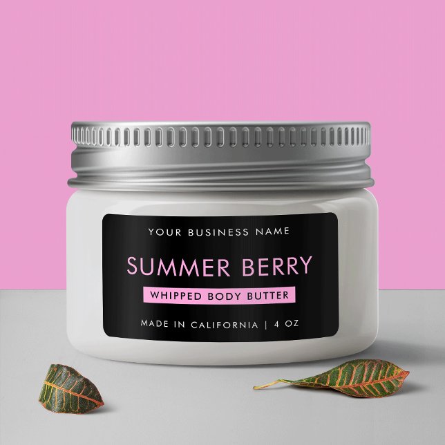 Modern Girly Black & Rosa Whisted Cosmetic Burk Adressetikett (Modern Girly Black & Pink Whipped Cosmetic Jar Label)