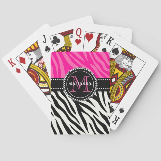 Modern Girly Black Rosa Zebra tryck Personlig Kortlek (Baksidan)