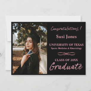 Modern Girly Black Sparkling Rosa Student Photo Meddelande