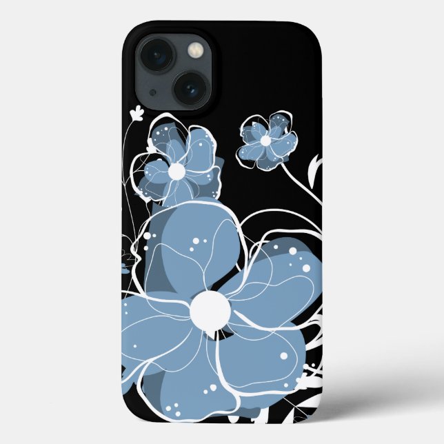 Modern Girly Blue och White Flowers (Baksida)