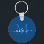 Modern Girly Blue White Monogram Namn Modern Girly Nyckelring<br><div class="desc">Enkel svart vit monogram-Elegant,  modern gigantisk skriptnyckelkedja</div>