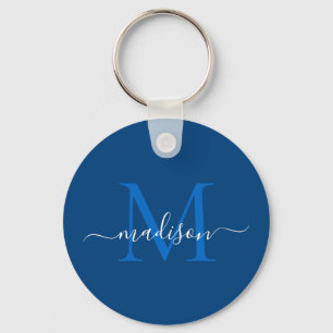 Modern Girly Blue White Monogram Namn Modern Girly Nyckelring