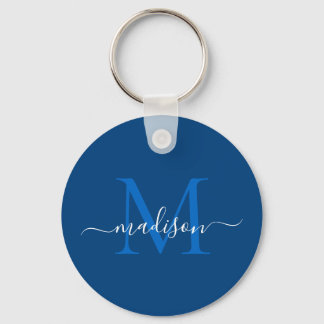 Modern Girly Blue White Monogram Namn Modern Girly Nyckelring