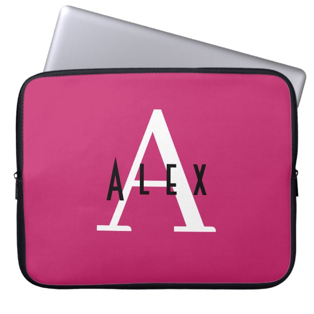 Modern Girly Bright Rosa Monogram Initial + Namn Laptop Fodral (Framsidan)
