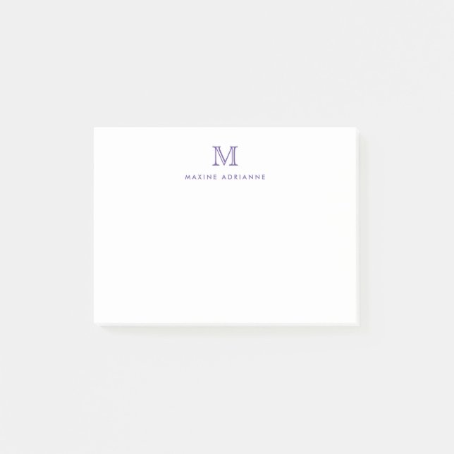 Modern Girly Chic Lila Violet Monogram Initial Post-it Block (Framsida)