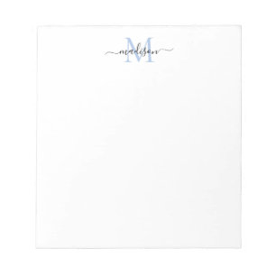 Modern Girly Chic Script Monogram Dusty Blue Black Anteckningsblock