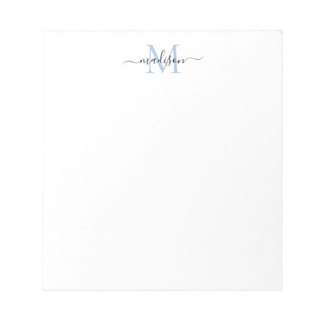 Modern Girly Chic Script Monogram Dusty Blue Black Anteckningsblock (Framsida)