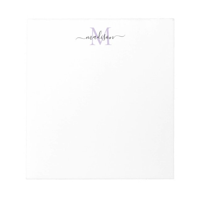 Modern Girly Chic Script Monogram Lila Black Anteckningsblock (Framsida)
