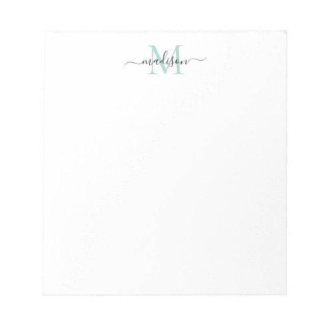 Modern Girly Chic Script Monogram Mint Grönt Teal Anteckningsblock (Framsida)