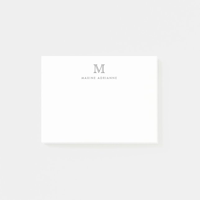 Modern Girly Chic Silver Grått Monogram Initial Post-it Block (Framsida)