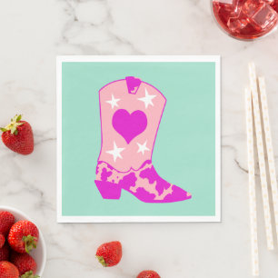 Modern Girly Cowgirl Western Boot Mint Pappersservett