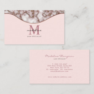 Modern Girly Crusted Ro Guld Marble Monogram Visitkort