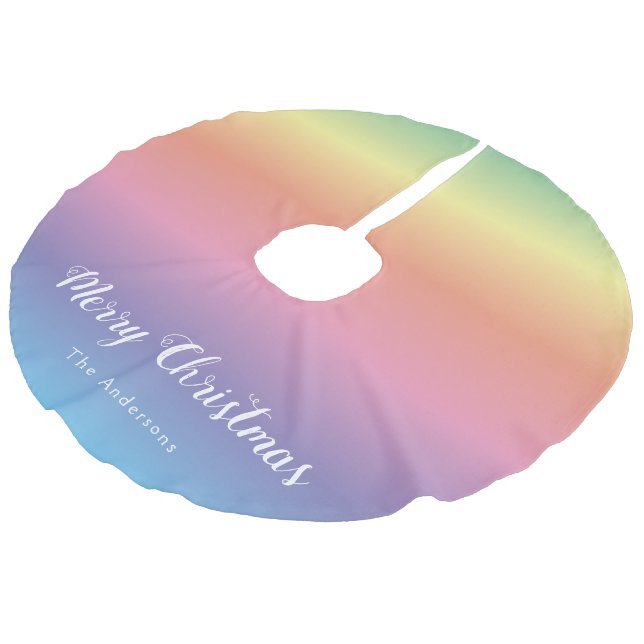 Modern Girly Cute Pastel Rainbow Ombre-familjen Julgransmatta Fusklinne (Vinklad)