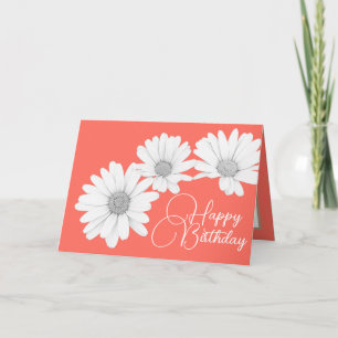 Modern Girly Daisy Blommigt Flowers Coral Birthday Kort