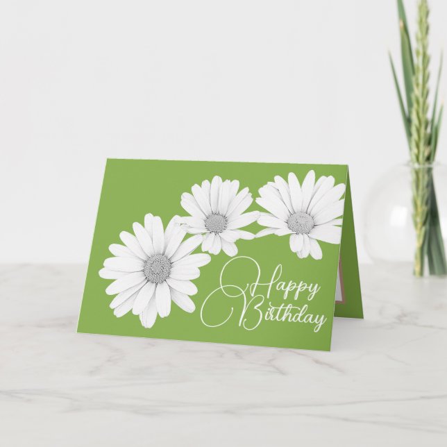 Modern Girly Daisy Blommigt Flowers Grönt Birthday Kort (Framsida)