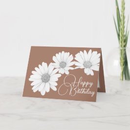 Modern Girly Daisy Blommigt Flowers Mocha Birthday Kort