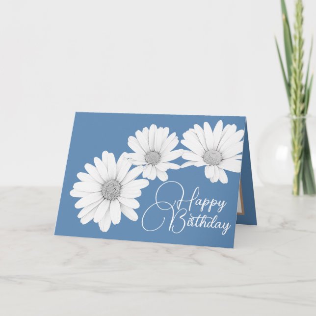 Modern Girly Daisys Blommigt Flowers Blue Birthday Kort (Framsida)