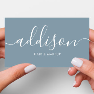 Modern Girly Dusty Blue Minimalist Calligraphy Visitkort
