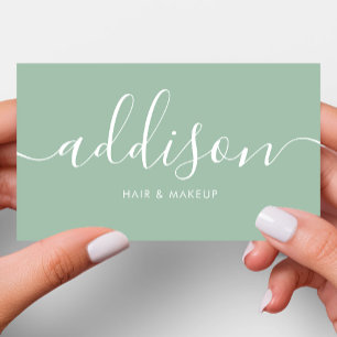 Modern Girly Dusty Mint Minimalist Calligraphy Visitkort