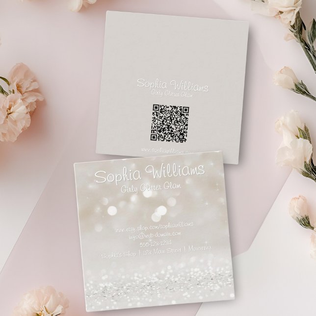 Modern Girly Glam Glitter Fyrkantigt Visitkort (Skapare uppladdad)