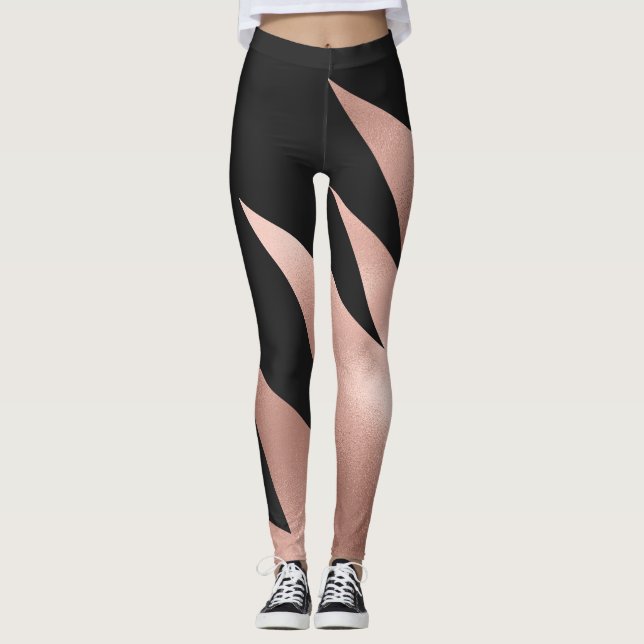 Modern Girly Guld Black Geometric i Ro Leggings (Framsida)
