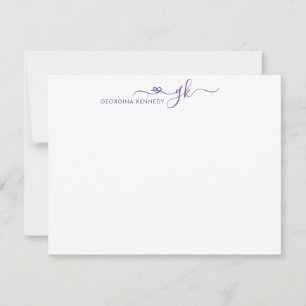 Modern Girly Heart Script 2 Monogram Lila Violet Anteckningskort