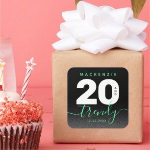 Modern Girly Mint Grönt 20 och Trendig Fyrkantigt Klistermärke