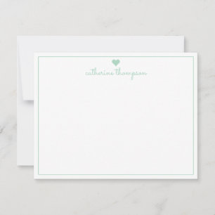 Modern Girly Mint Grönt Heart Feminine Chic Script Anteckningskort