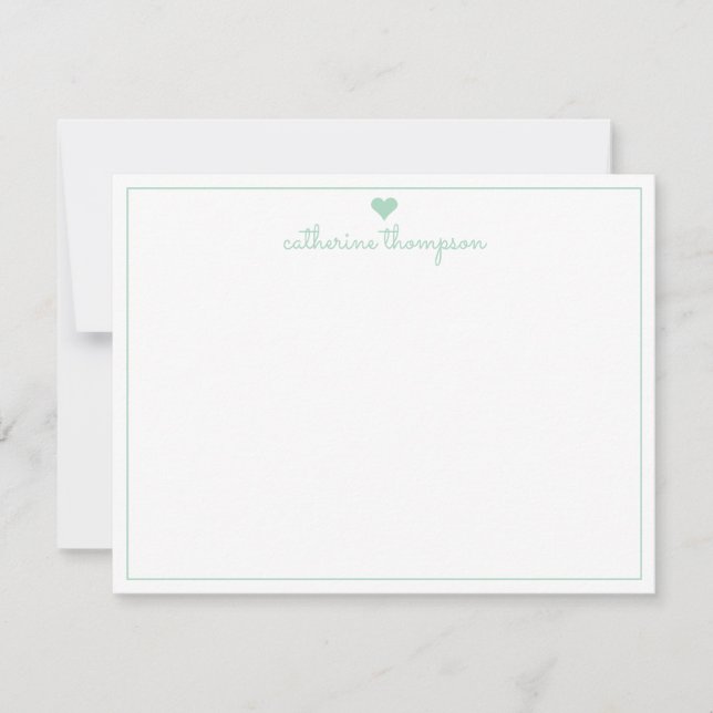 Modern Girly Mint Grönt Heart Feminine Chic Script Anteckningskort (Framsida)
