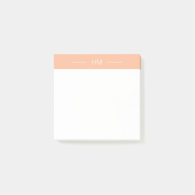 Modern Girly Peach Rosa Monogram Initialer Post-it Block (Framsida)