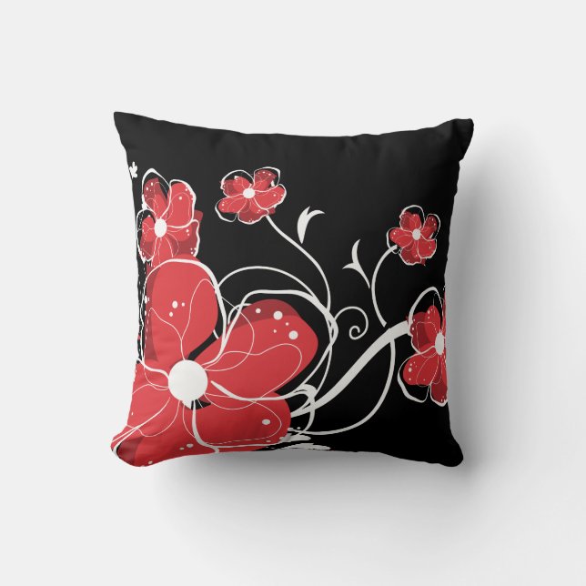 Modern Girly Red and White Flowers Kudde (Framsida)