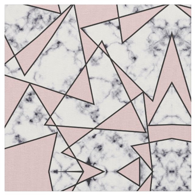 Modern Girly Rosa Black White Marble Geometric Tyg (Närbild)