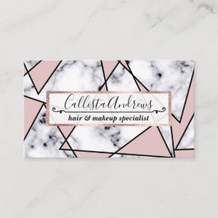 Modern Girly Rosa Black White Marble Geometric Visitkort