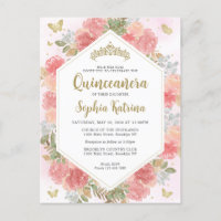 Modern Girly  Rosa Blommigt Guld Quinceañera