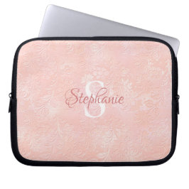 Modern Girly Rosa Blommigt Monogram Laptop Fodral