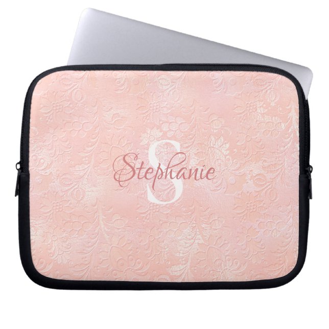 Modern Girly  Rosa Blommigt Monogram Laptop Fodral (Framsidan)