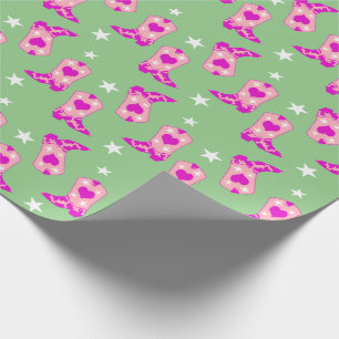 Modern Girly Rosa Cowgirl Western Boots Grönt Presentpapper
