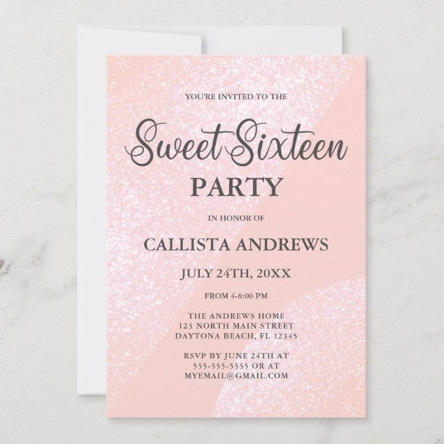 Modern Girly Rosa Glitter Geometric Sweet 16 Inbjudningar (Framsida)