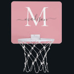 Modern Girly  Rosa Grått Monogram Script Namn Mini-Basketkorg<br><div class="desc">Modern Elegant Girly  Rosa Grått Monogram Script Namn Mini Basketball Ring</div>