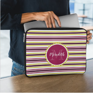 Modern Girly Rosa Lila Gult Rand Monogram Laptop Fodral