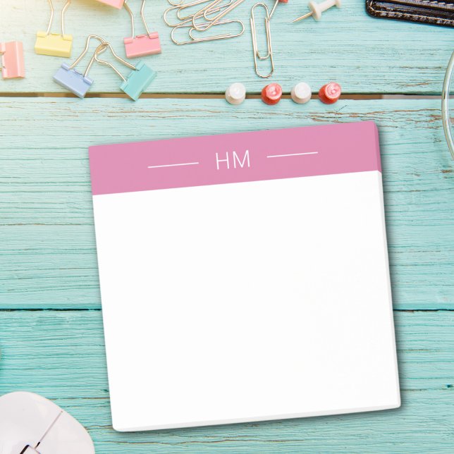 Modern Girly Rosa Monogram initialer Post-it Block (Skapare uppladdad)