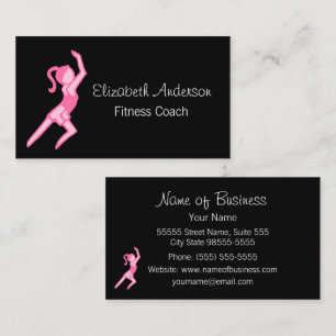 Modern Girly Rosa och svart Fitness Coach Visitkort