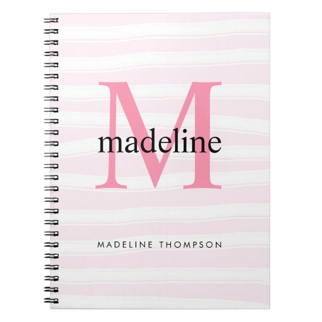 Modern Girly Rosa Rand Monogram Initial namn Anteckningsbok (Framsidan)
