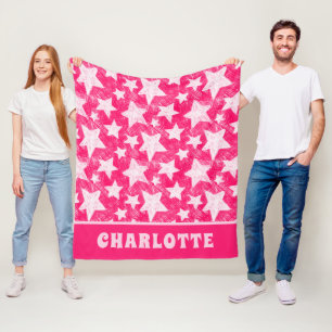 Modern Girly Rosa Stars Mönster Personlig Namn Fleecefilt
